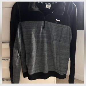 Black and dark gray quarter zip crewneck